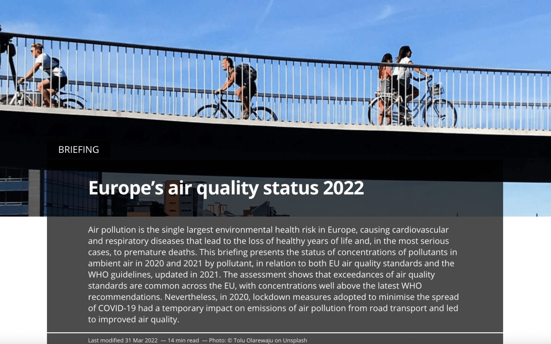 Update on the state of air quality in Europe 2022