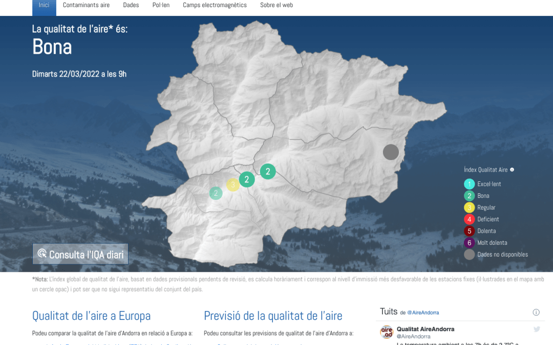 Nuevo portal web de calidad del aire del Gobierno de Andorra